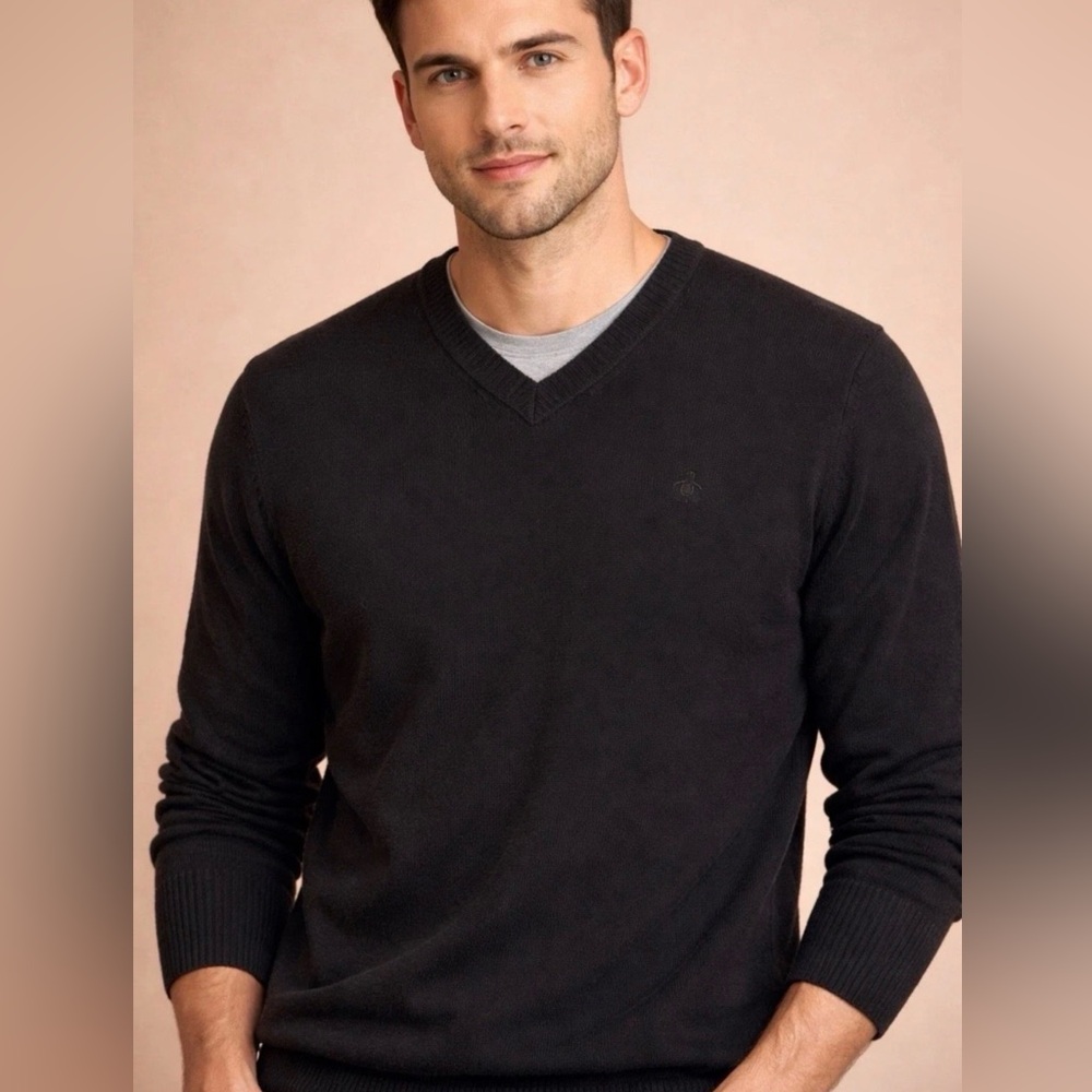 Penguin Munsingwear Men’s XXL Black V-Neck Pullover Sweater Casual Knit
